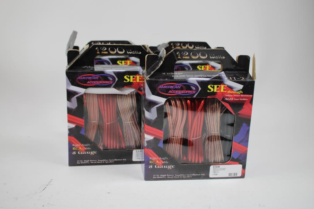 American Accessories 1200W Right Angle RCA Cable 8-Gauge Wiring Kits, 4 Pieces