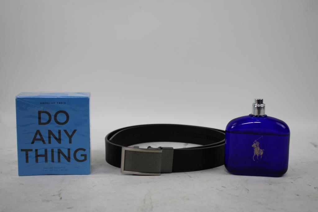 American Eagle Do Anything, Polo Ralph Lauren Blue Cologne, Belt Size 38-40, 3 Pieces