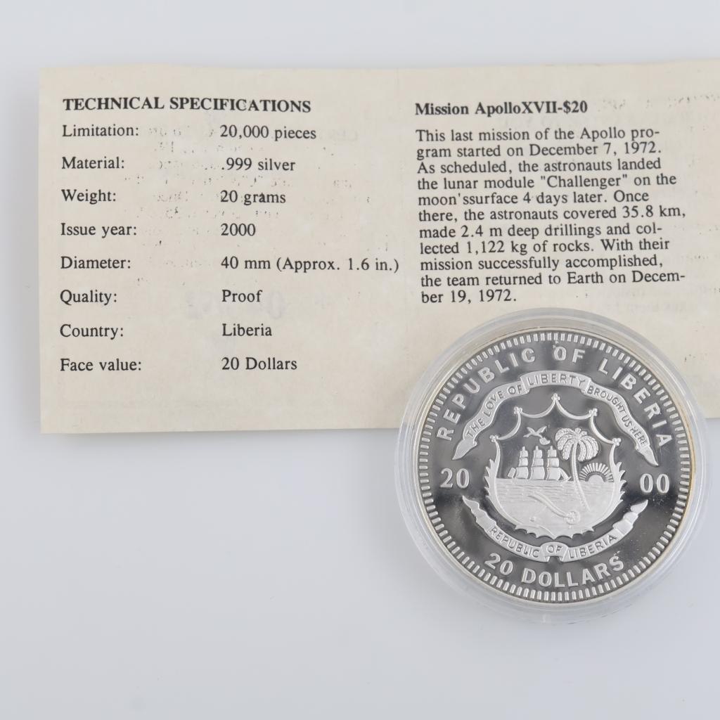 American Mint, Mission Apollo XVII $20, Man In Space, Proof Token W ...