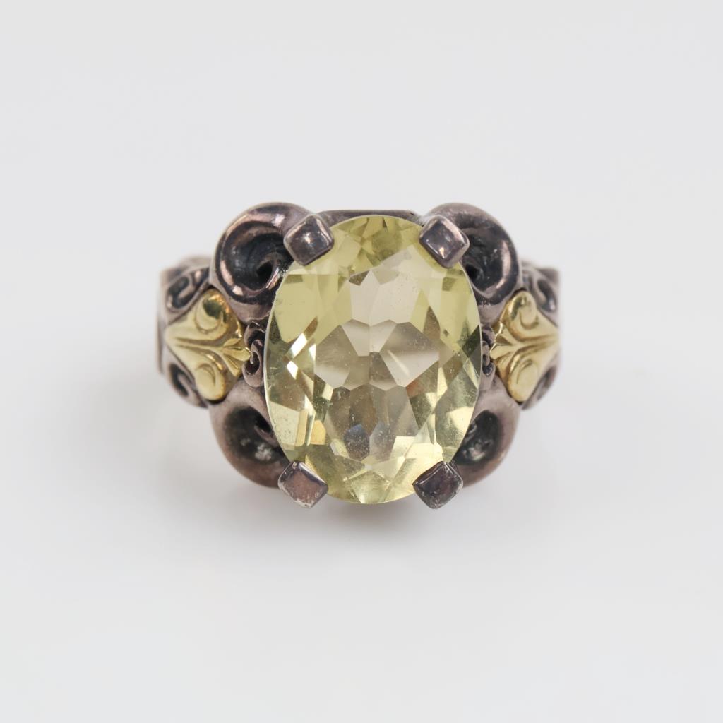 Ann King Sterling Silver Gold Accent Yellow Stone Ring