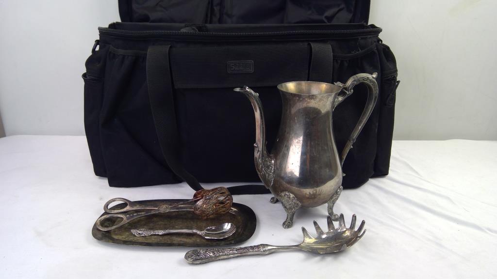 Antique Teapot And Silverware In 5.11 Tactical Bag