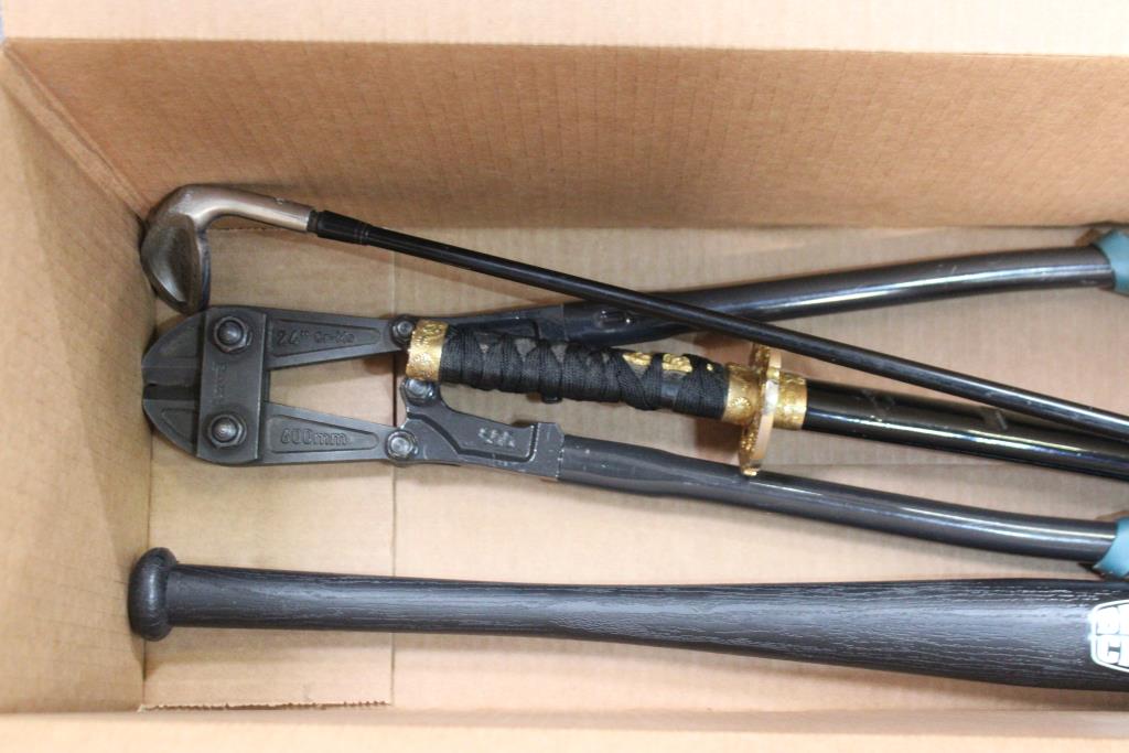 Anvil Bolt Cutter, Mitsushiba Stealth Golf Clubs, Brooklyn Crusher Model CS29,& A Sword 4 Pieces