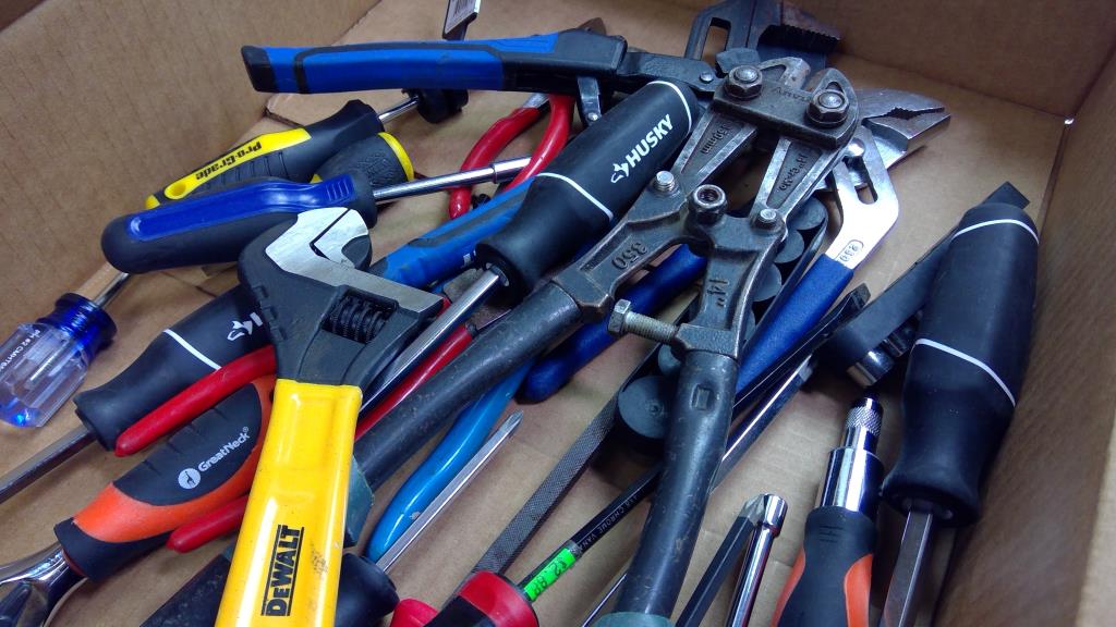 Anvil Bolt Cutters, Dewalt Adustable Wrench, Kobalt Tongue And Groove Pliers, And More