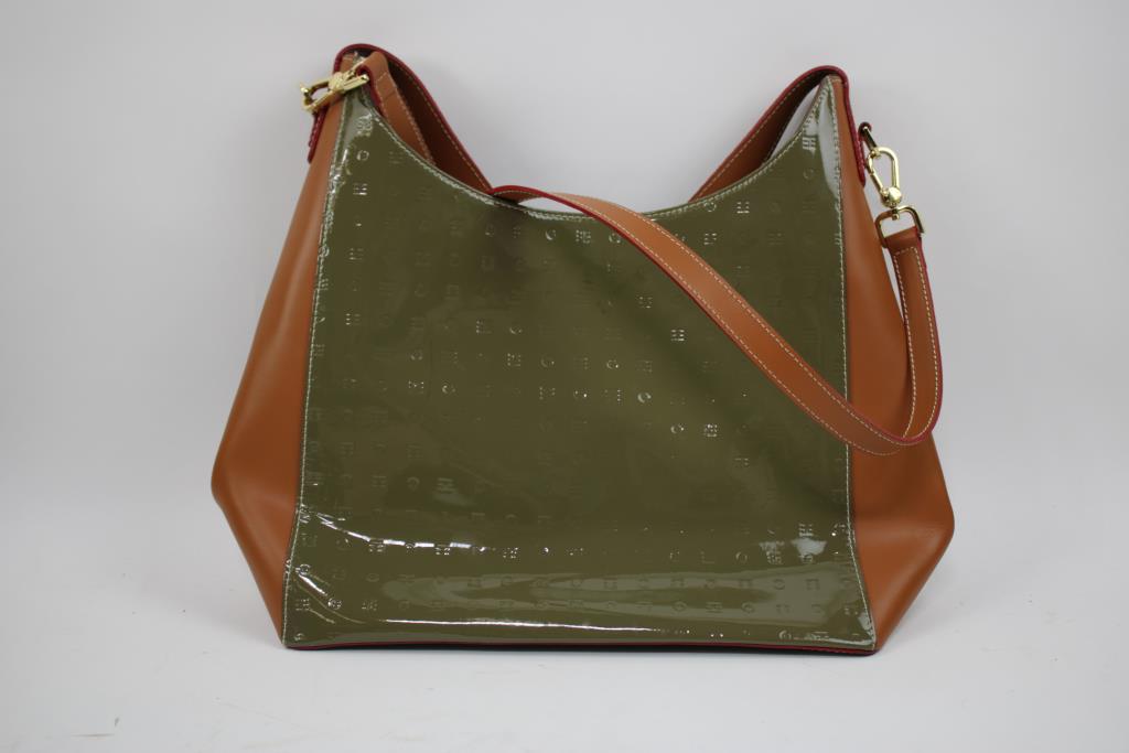 Arcadia Patent Leather Olive/Tan Shoulder Bag