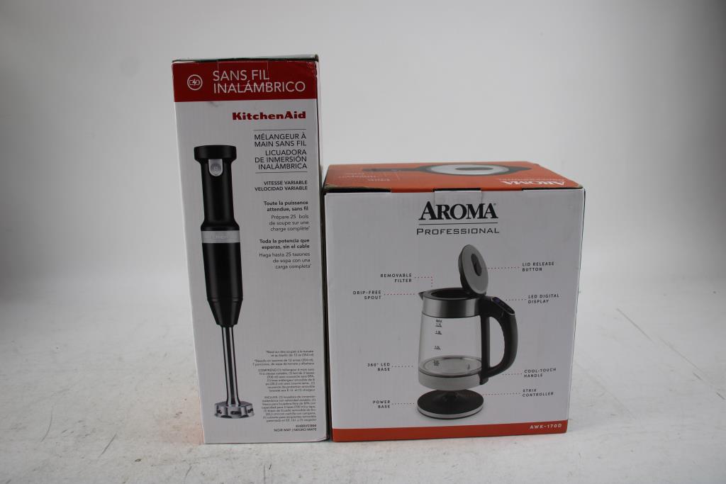 Aroma Digital Glass Kettle And KitchenAid Cordless Hand Blender, 2