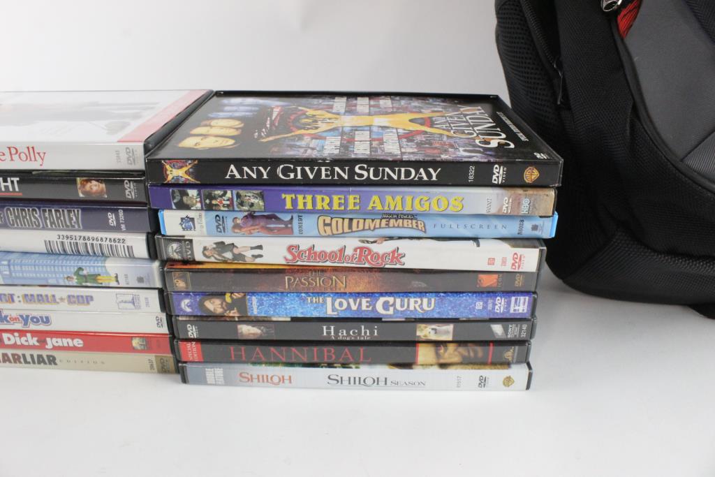 Assorted DVD Movies, 18 Pieces, In Swiss Gear Backpack | Property Room
