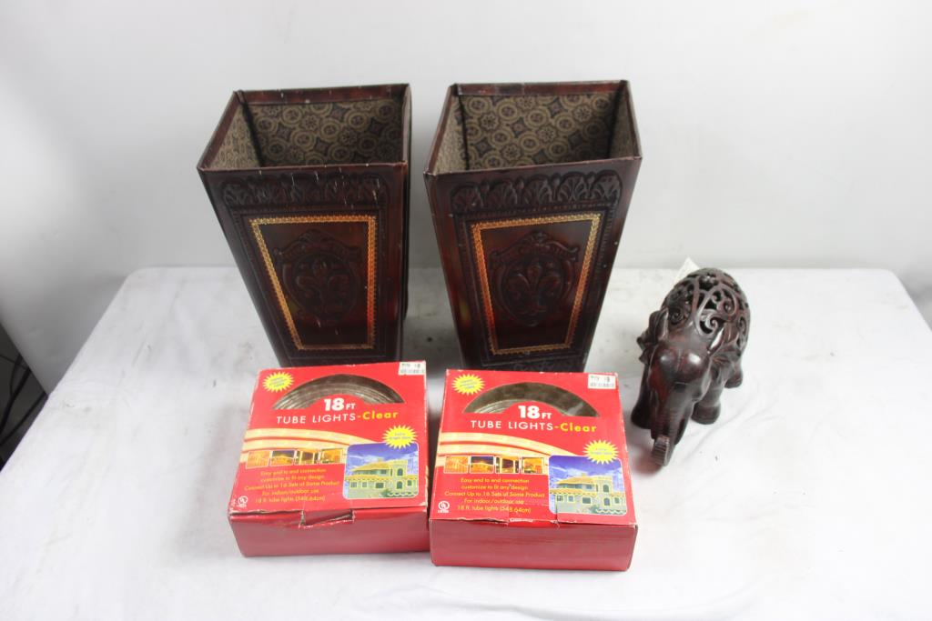 Assorted Lights, Table Tops And Elephant Figures