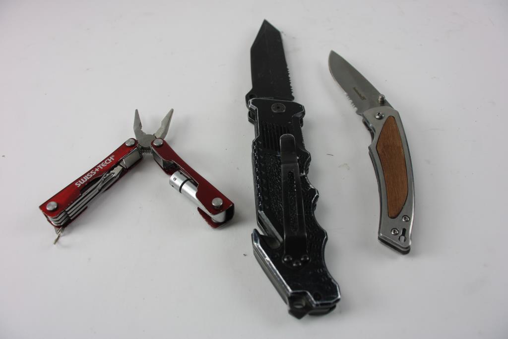 Avalanche Pocket Knife, Smith & Wesson Knife, And Swiss+tech Multitool