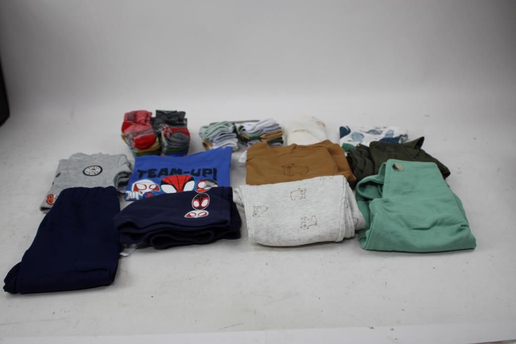 Baby Boys' Overalls, Socks, Shorts, Onesies Bulk Lot, 12m-24m, 2T-4T, 11 Pieces