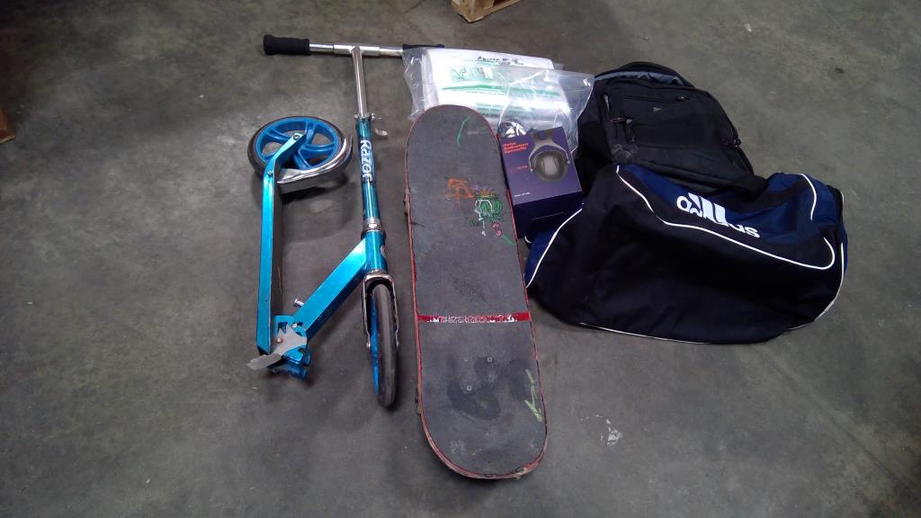 Backpack, Duffle Bag, Scooter, Skateboard, Earmuffs, Headlamp, And More, 7 Pieces