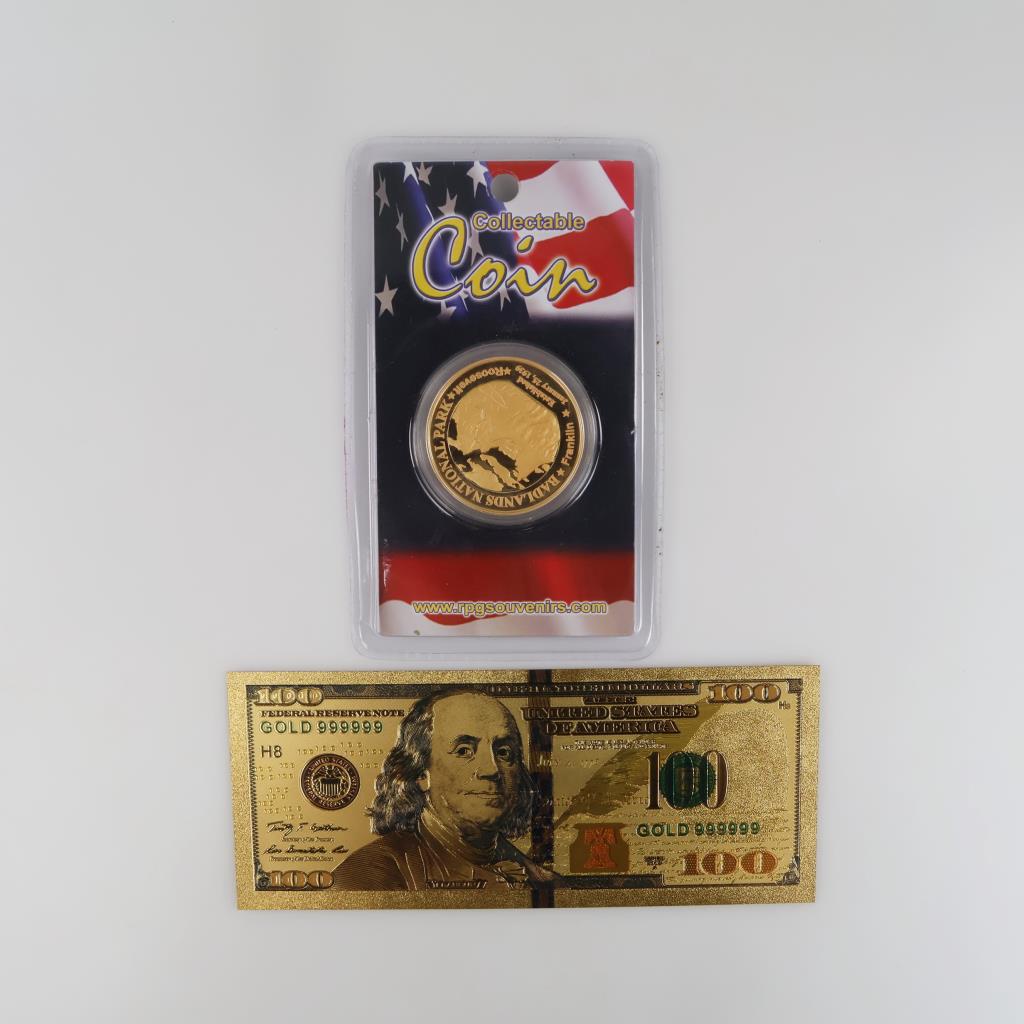 Badlands National Park Token And Novelty Foil Collectible US Souvenir Bill, 2 Pieces