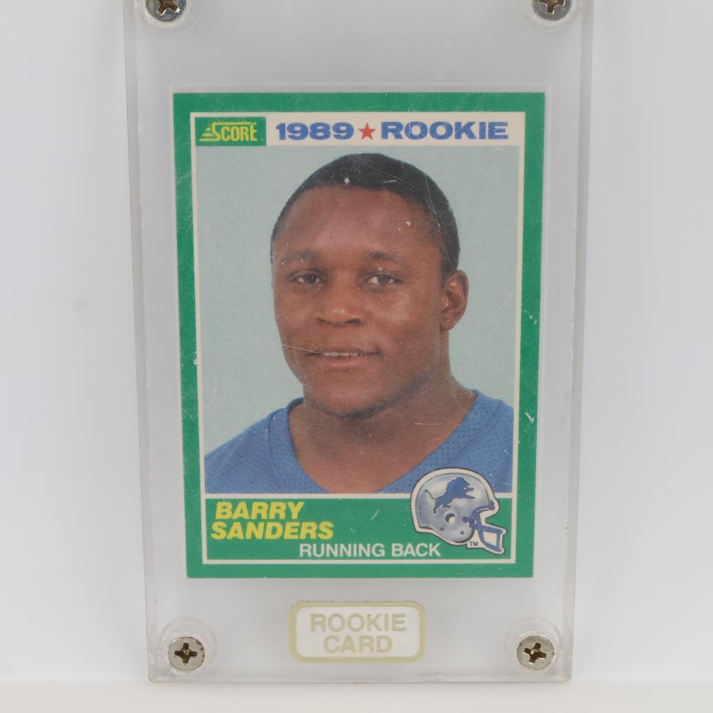 Barry Sanders #257 Rookie 1989 Panini Score Football Card, In Plastic Case