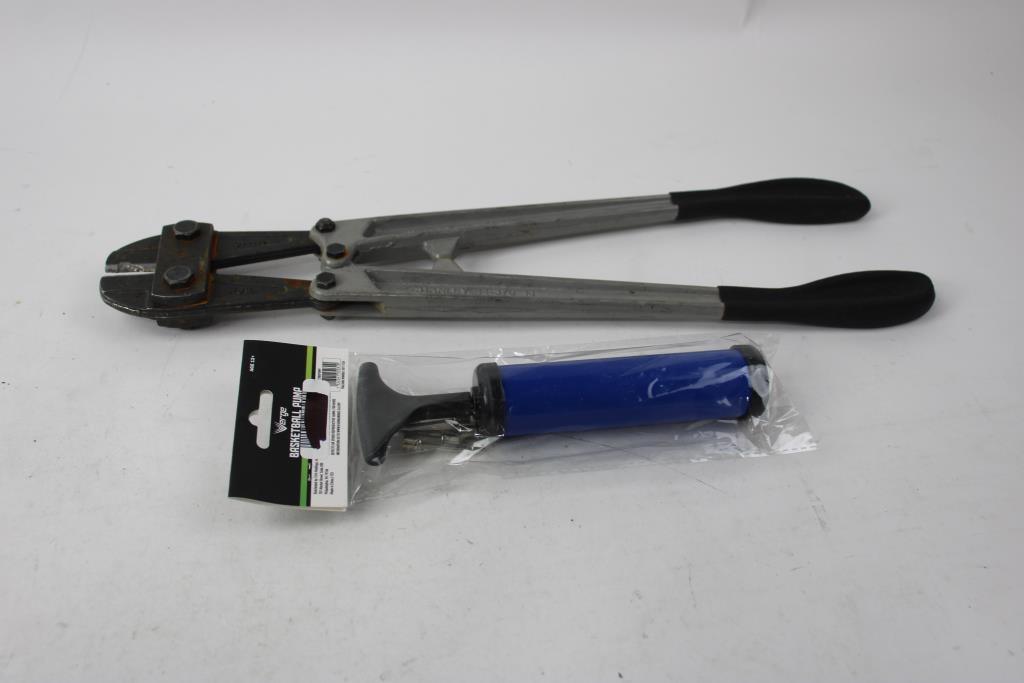 Basic Felt, Waterproof Tarp, Basketball Pump, And Stanley 18" Bolt Cutters, 4 Pieces