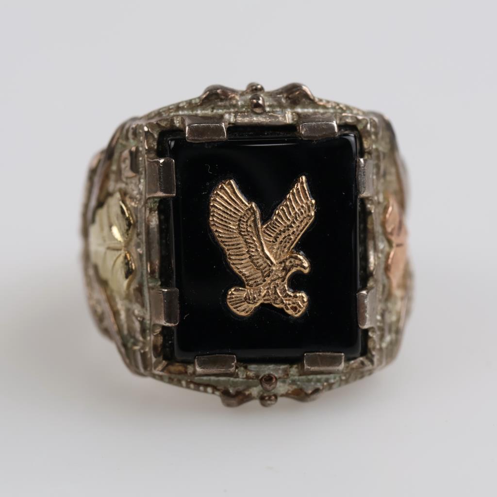 Black Hills Gold Sterling Silver Gold Accent Black Stone Ring