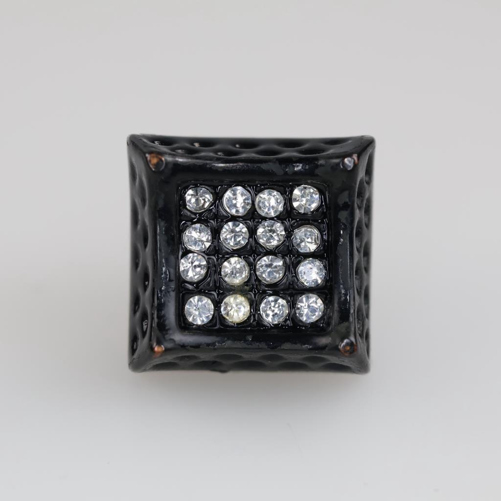 Black Metal Clear Stone Square Stud Fashion Earring