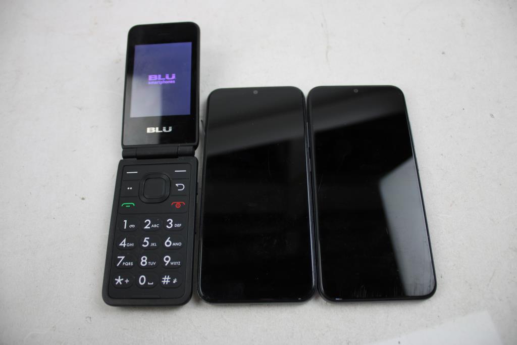 BLU Cell Phone Lot, 3 Pieces, Sold For Parts