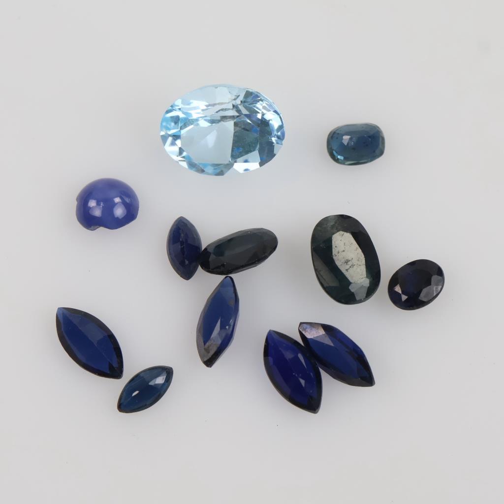 Blue Faceted Loose Jewelry Craft Stones, 12 Pieces