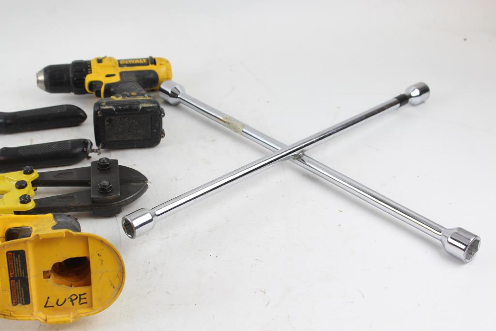 Bolt Cutter, Lug Wrench, DeWalt Reciprocating Saw, DeWalt Drill 6