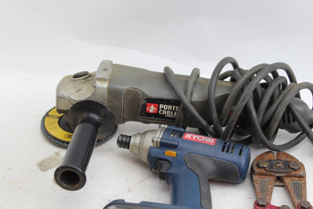 Bolt Cutter, Ryobi Impact Driver, Porter Cable Angle Grinder 3 Items Property Room