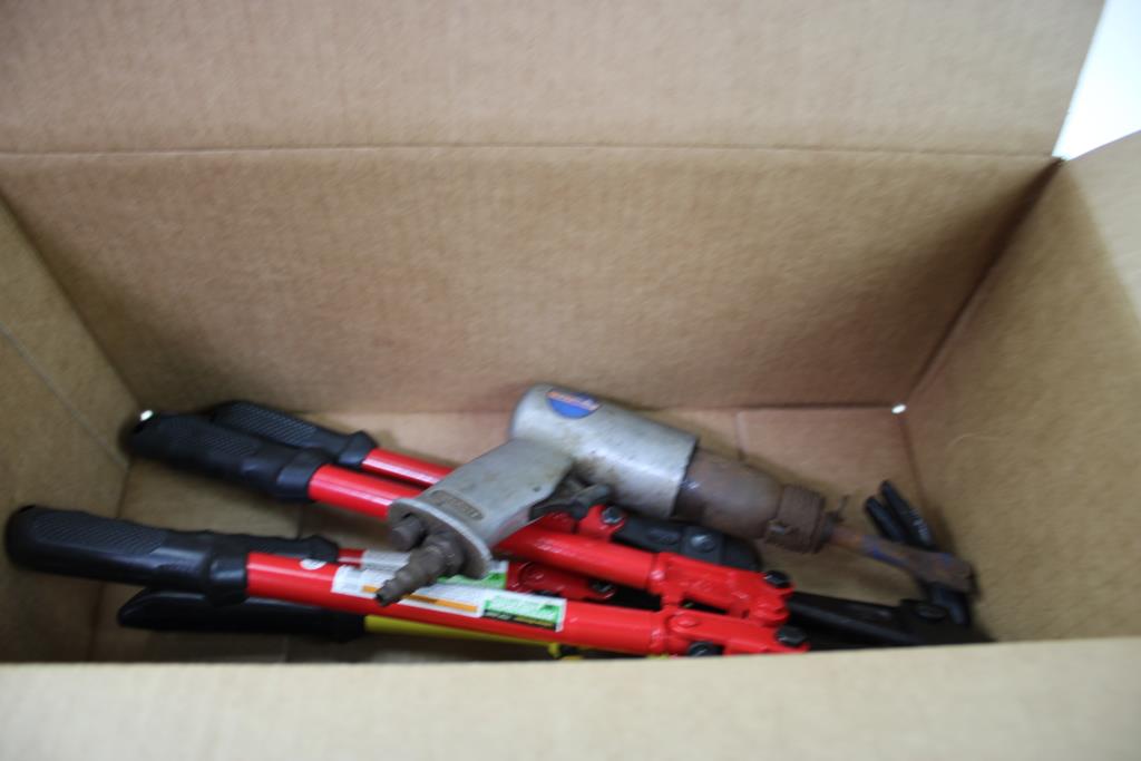 Bolt Cutters, 18" Wrecking Bar, And Heavy Duty Air Hammer, 5 Pieces