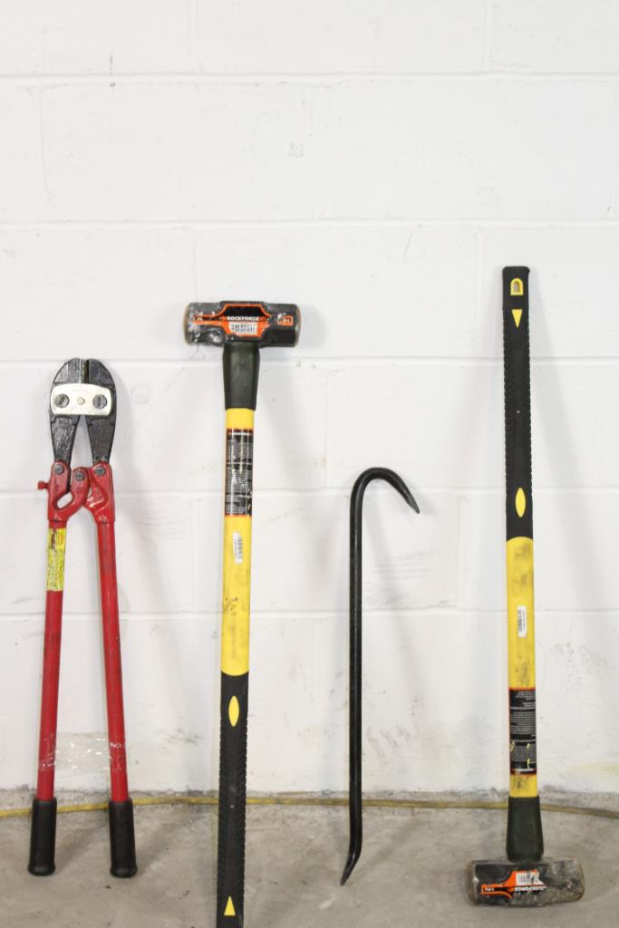 Bolt Cutters, Crow Bar, Sledge Hammers, 4 Pieces Property Room