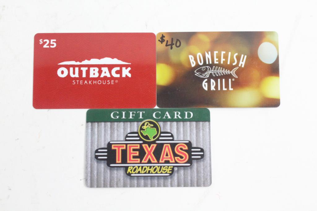Bonefish Grill And Other Gift Cards, 90.00, 3 Pieces Property Room