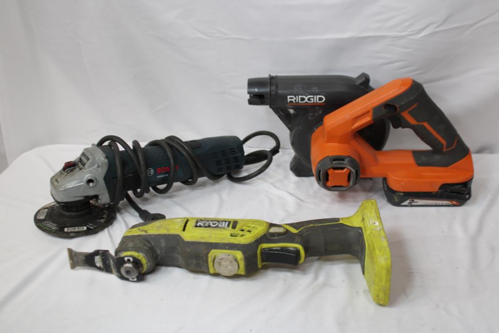 BOSCH Angle Grinder, Ryobi Multi-Tool, RIDGID Compact Jobsite, 3 Pieces