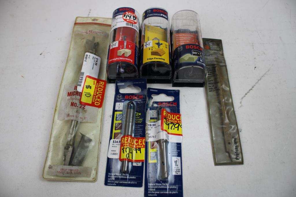 Bosch Spiral Router Bits, Black & Decker Forstner Bits, And More Bits, 13 Pieces