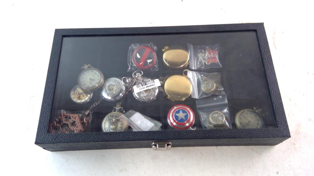 Box Of Pocket Watches And Compasses 16 Pieces