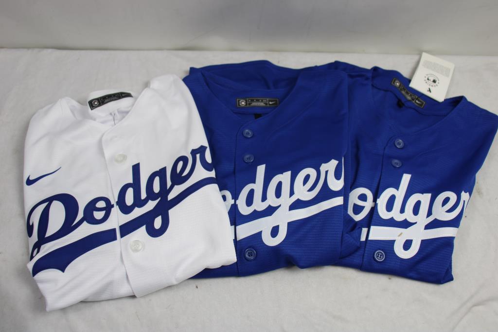 Boys Dodgers Jerseys, White, Grey And Blue - 8 Pieces