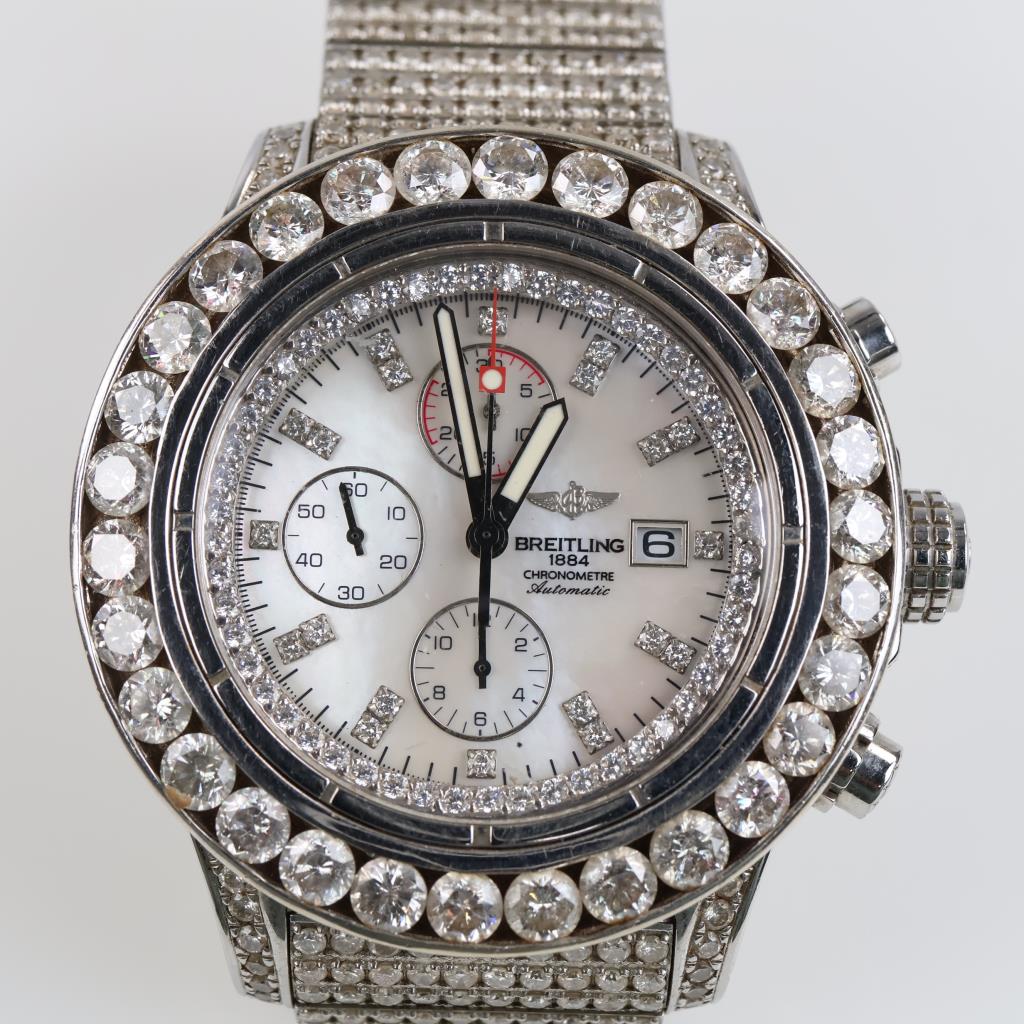 Breitling 31.71cts TW Diamond Super Avenger Watch- Evaluated By Our Certified Gemologist-AGS/GIA