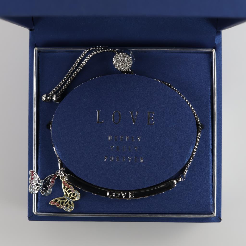 Brilliance Grey & Yellow Metal "Love" Bolo Fashion Bracelet