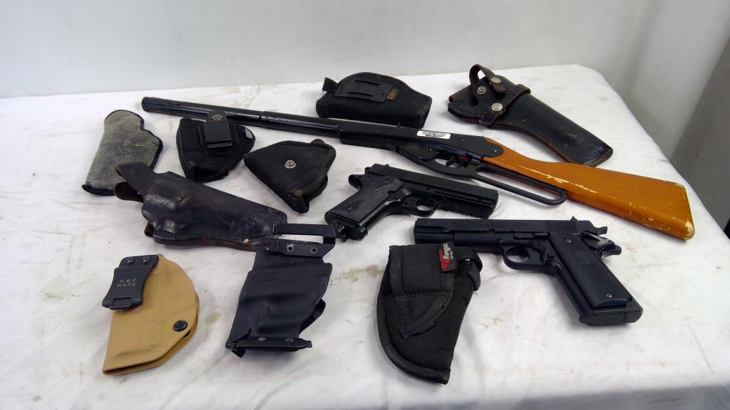 Buck Air RIfle, Powerline, Crosman Air Pistols, ProTech, Bianchi, And More Holsters, 12 Pieces