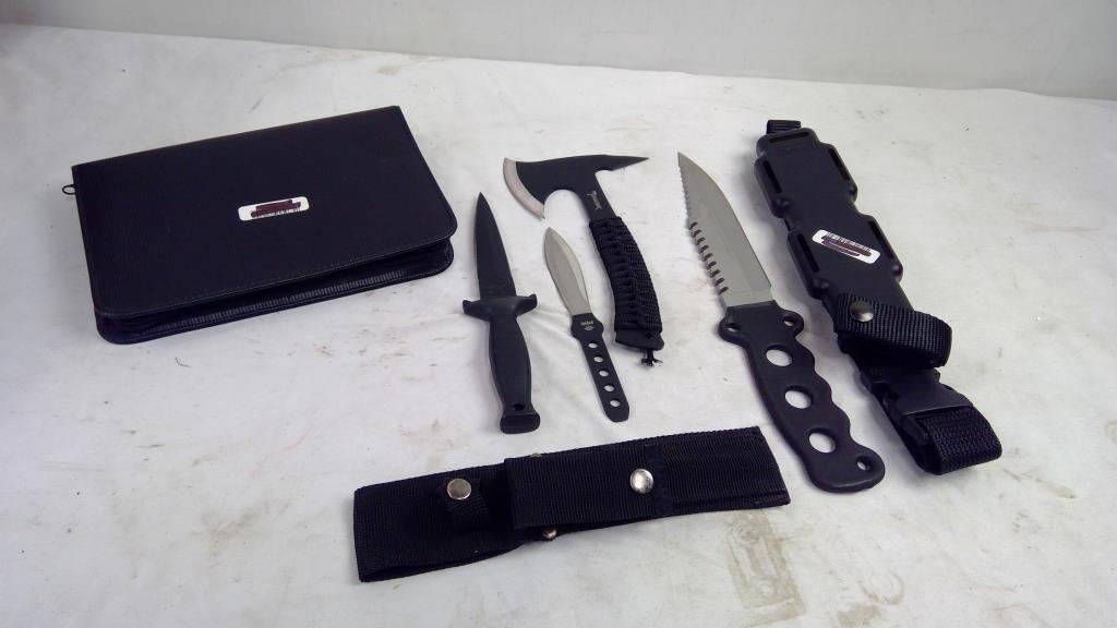 Buck, United, Knives, With Tomahawk Survival Axe, And Folding Case, 5 Pieces