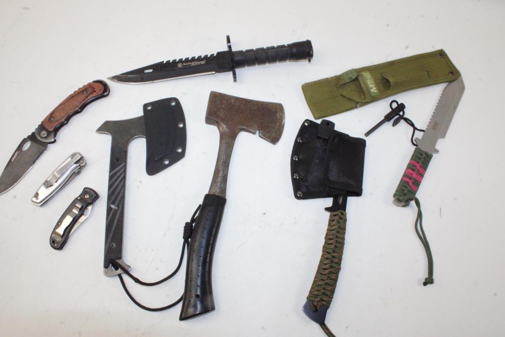 Bulk Lot, Knives And Hatchets/Axes 8 Pieces Total Property Room