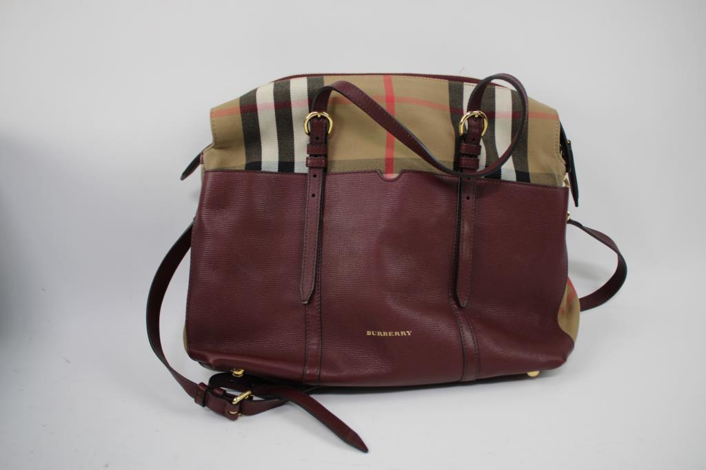 Burberry Burgundy/Beige Plaid Handbag - Doublechecked By Entrupy