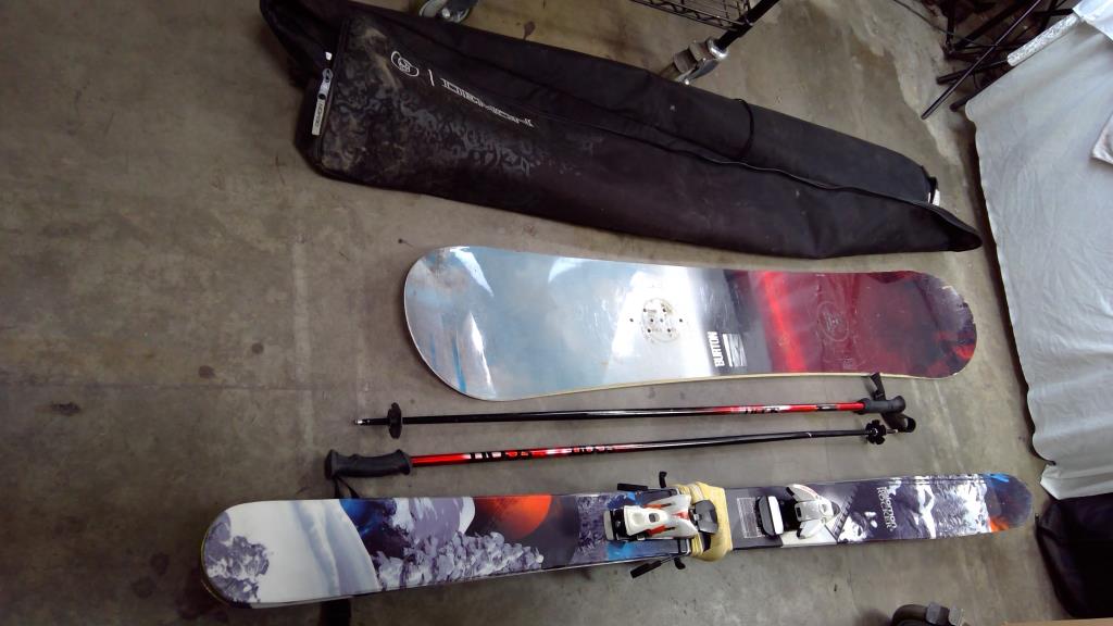 Burton Snowboard And Salomon 108 Rocker Skis