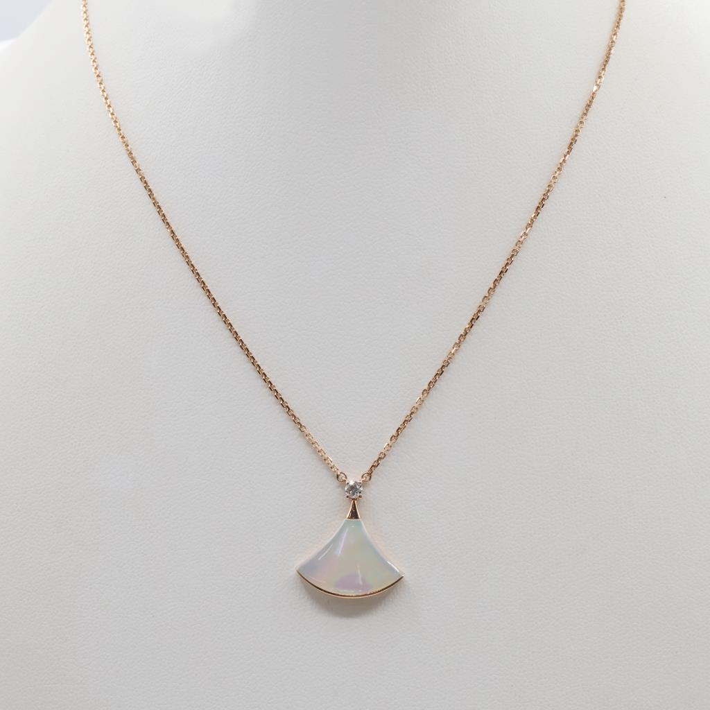 Bvlgari 18kt Rose Gold Divas Dream With M-O-P Diamond Drop Pendant-Evaluated By Certified Gemologist