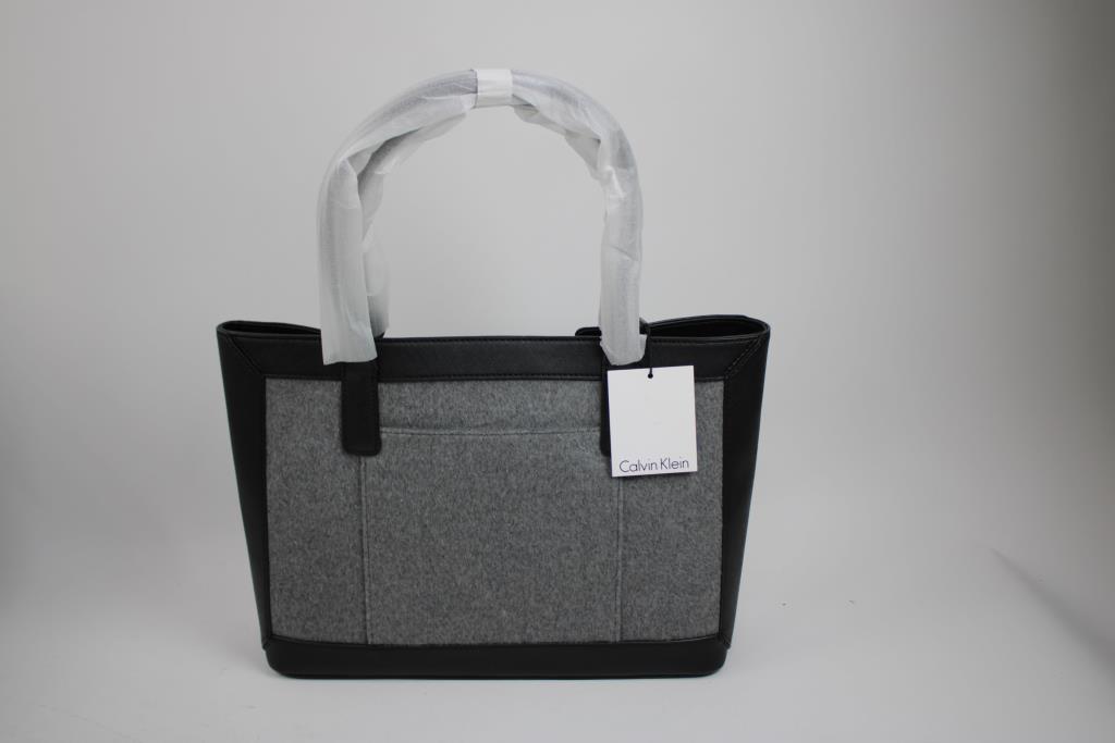 Calvin Klein Black/Gray Wool Tote Bag