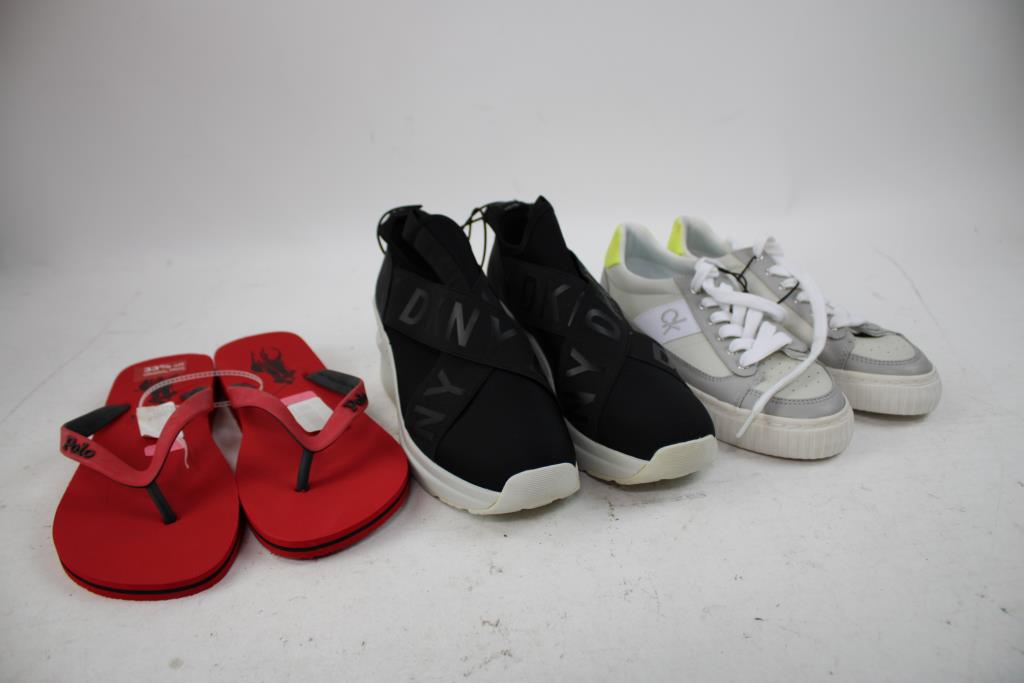 Calvin Klein, DKNY, Ralph Lauren Polo Women's Sneakers And Men's Flip-Flops, 3 Pieces