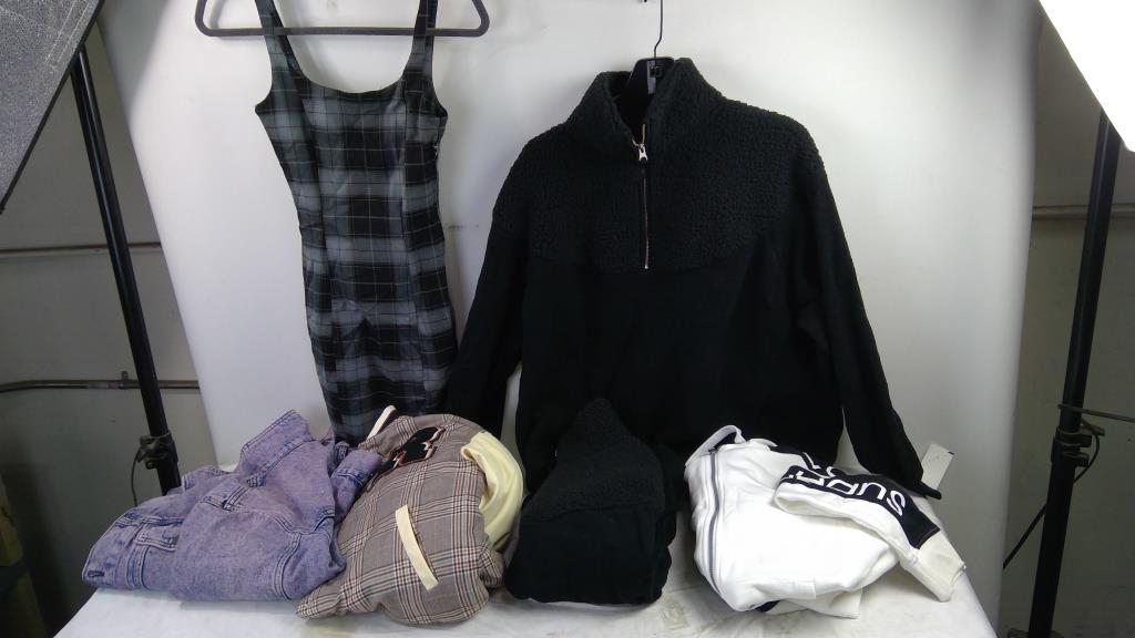 Calvin Klein, H&M Divided Jackets, Dress, Sweaters, 6 Pieces In Storage Bin