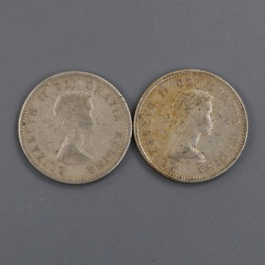Canadian Silver 10 Cents, 2 Pieces