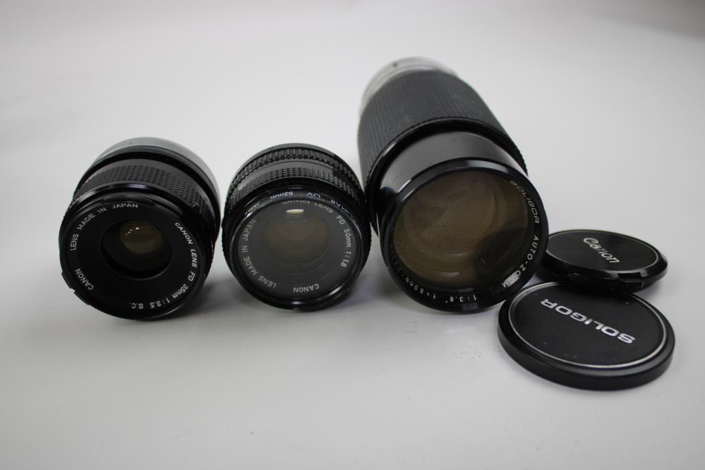 Canon AE-1 Camera, Canon FD Camera Lenses, Canon Speedlite, 5 Pieces