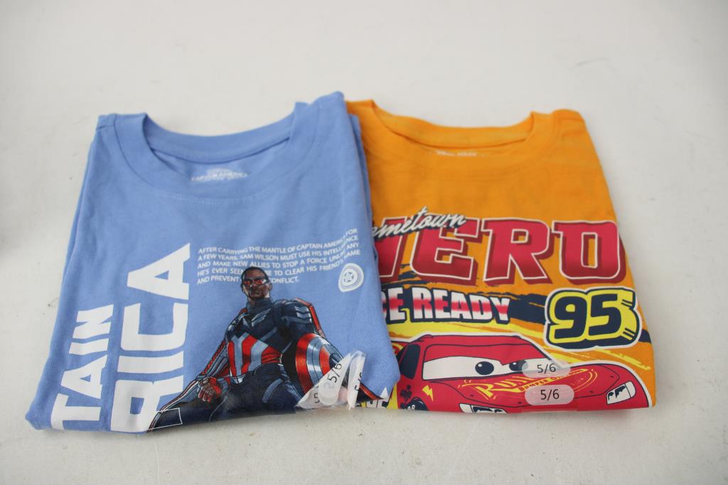 Captain America, Bluey, Pixar Cars Youth Shirts, Size 5/6, 4 Pieces