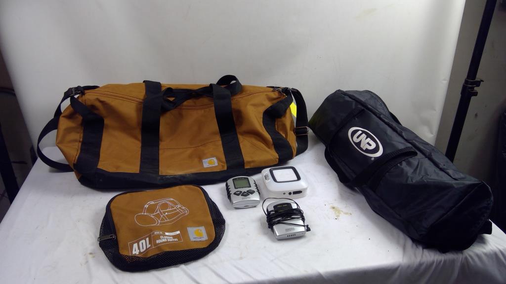 Carhartt Bag, UNP Dome Tent, Springfield Precise Temp, & Ozark Trail Solar Light