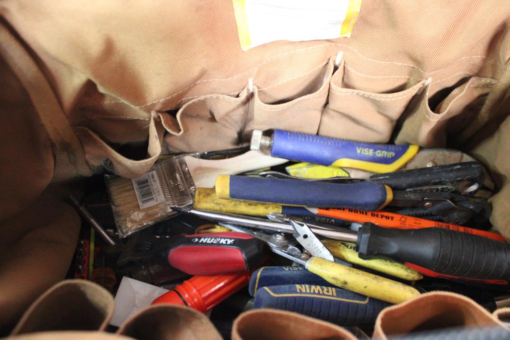 Carhartt Tool Bag With Mixed Tools - Locking Pliers, Husky Adjustable Wrench, And More