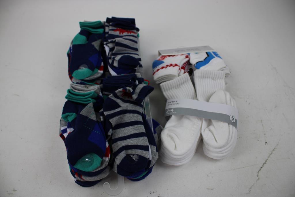 Carter's, Gerber, Okie Dokie, Baby Socks, Onesies, Bibs Bulk Lot, 0m - 4T, 34 Pieces