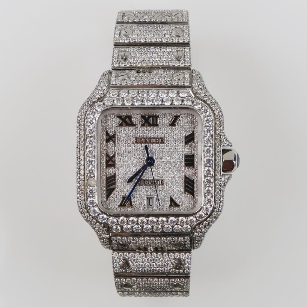 Cartier 18.29cts TW Diamond Santos Automatic Watch - Evaluated By Our Certified Gemologist