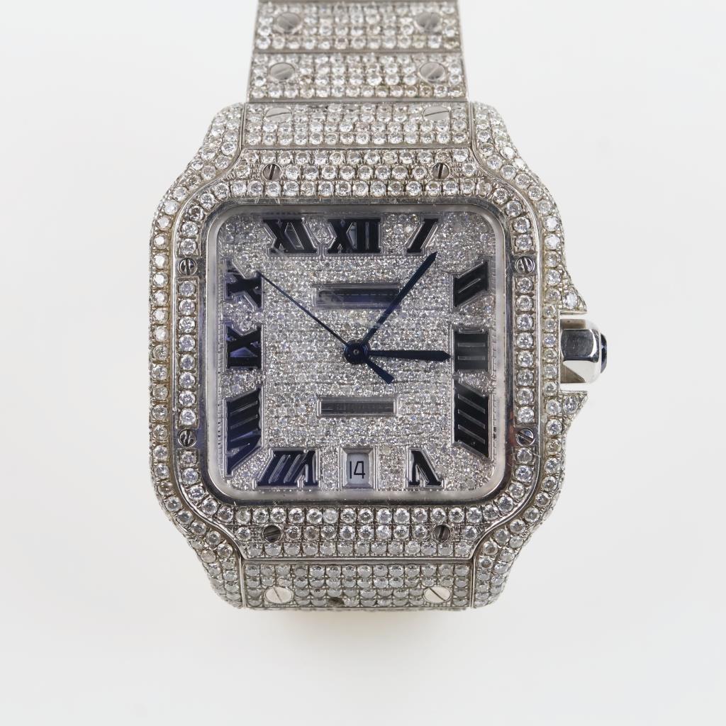 Cartier Santos 17.96cts TW Diamond Watch - Evaluated By Our Certified Gemologist- AGS/GIA