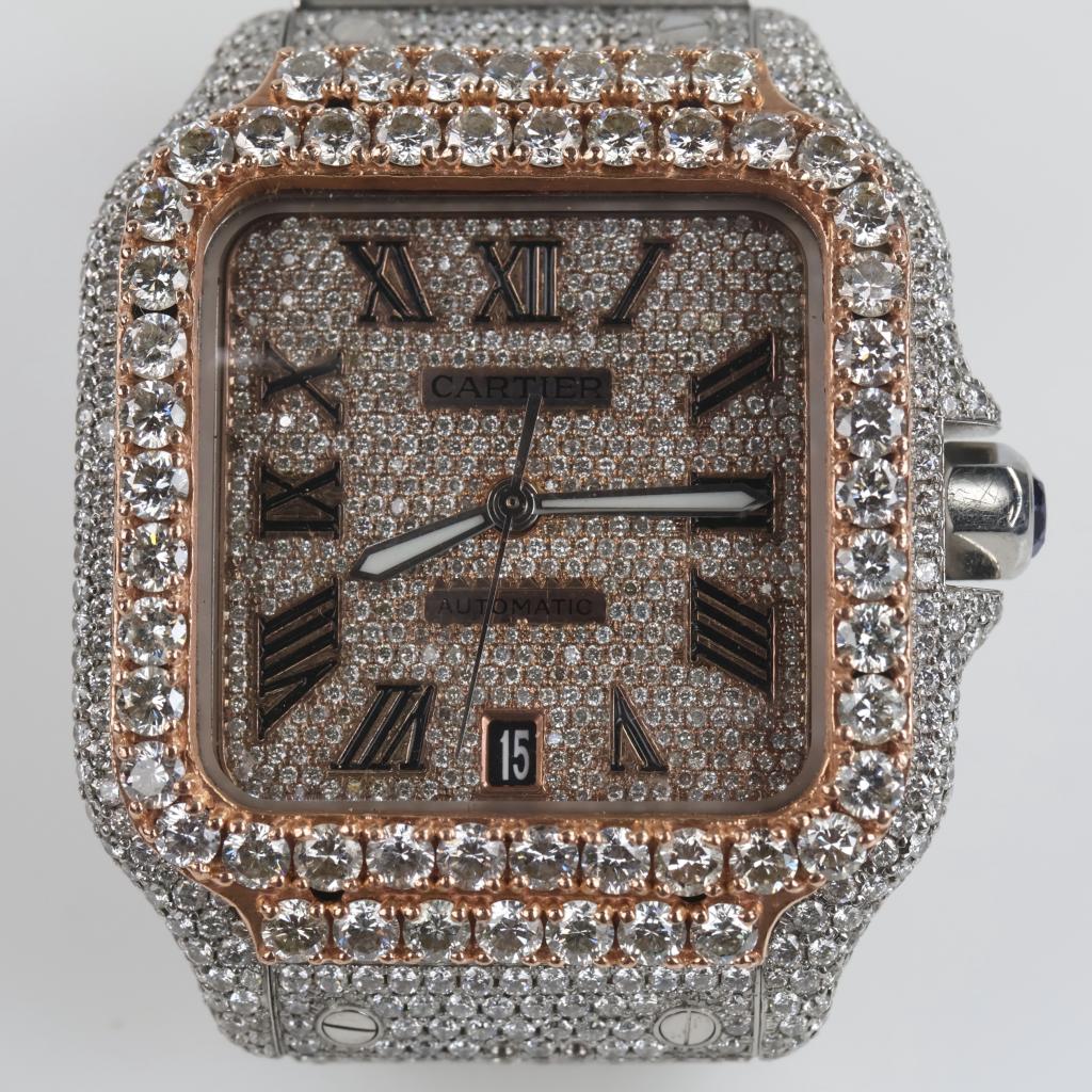 Cartier Santos Iced Out 19.10cts TW Diamond Watch- Evaluated By Our Certified Gemologist-AGS/GIA